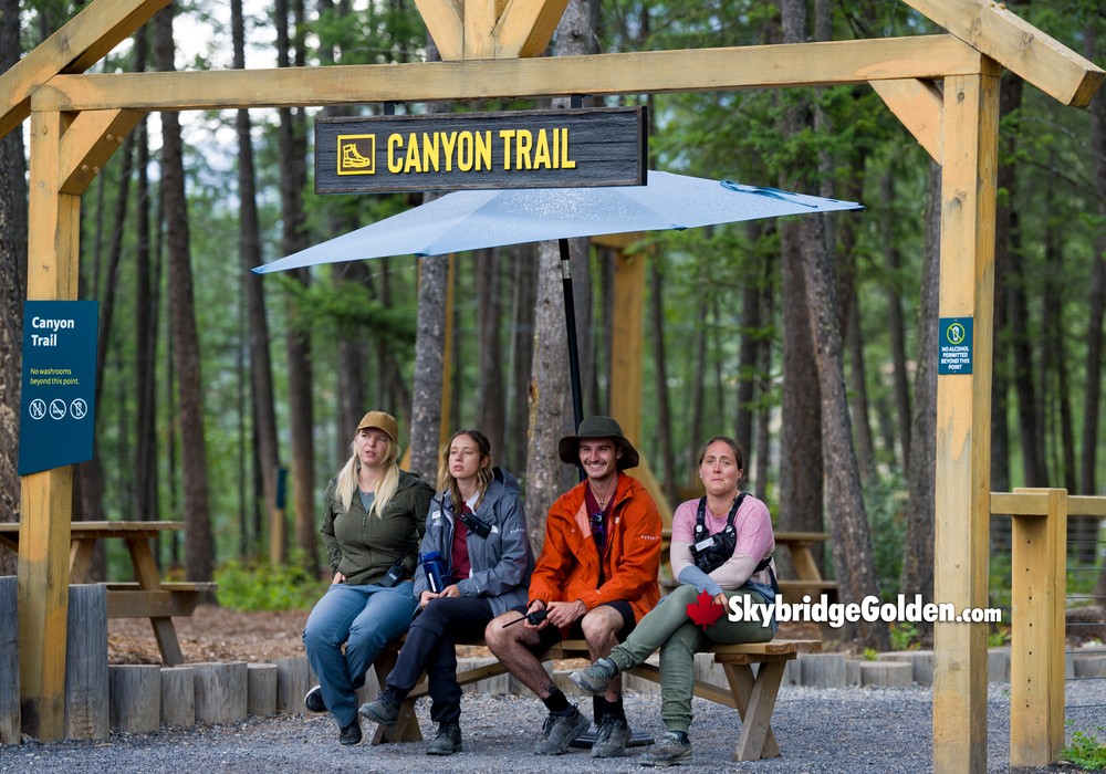 Staff on Bench Below Canyon Trail Entry